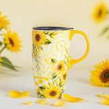 爱屋格林马克杯大容量陶瓷杯带盖水杯咖啡杯景德镇女生高颜值生日礼物实用 向日葵3LTM7321N500ml