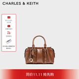 CHARLES&KEITH25冬新品褶皱包挂手提小方包波士顿包CK2-30671820 Chocolate巧克力色 S