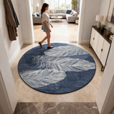 欧纶斯（Oulens）圆形地毯轻奢风高级感客厅地垫茶几毯卧室门口沙发床边毯可水洗 蓝色羽毛 160cm*160cm 【圆形客厅地毯】