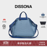 DISSONA迪桑娜折耳包女包幸运锦囊老花单肩包手提包托特 牛仔色 - 大号