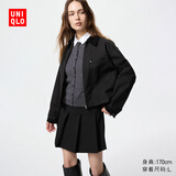 优衣库女装休闲拉链短茄克/外套巴恩风翻领时尚夹克 新款479208 09 黑色 L /160/88A