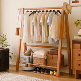 家逸衣架落地衣帽架实木挂衣架卧室可折叠置物架简约晾衣服架子 80cm