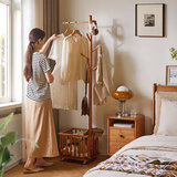 家逸实木卧室落地挂衣架家用小型衣架立式可移动置物架衣帽架