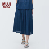 无印良品（MUJI）女式强捻抽褶裙长半身裙纱裙薄荷曼波风纯棉全棉裙子女装半裙 藏青色 L 165/70A