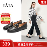 他她（TATA）方头乐福鞋女休闲平底一脚蹬小皮鞋女单鞋春秋款FLC22AM4 黑色 40