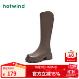 热风（Hotwind）女靴小v口显瘦长靴冬季新款通勤百搭复古增高靴子时尚休闲西部靴 02棕色（温暖绒里3841） 37 (235mm)