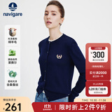Navigare意大利小帆船圆领针织开衫女士秋冬款长袖休闲外套气质内搭毛衣女 海军蓝 M 码