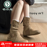 啄木鸟美拉德复古勃肯短靴子女2025秋冬新款西部牛仔靴显瘦堆堆靴马丁靴 卡其色 37 (235mm)