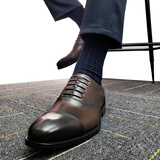 【发顺丰空运】上顿丹尼高档皮质三接头手工皮鞋内增高6cm英伦商务正装皮鞋大小码系带牛津鞋新郎婚鞋结婚 深褐色内增高 39