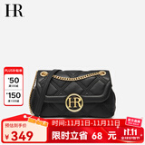 HR赫莲娜包包女包菱格链条包女小包女士单肩斜挎包女生日礼物 黑色(升级头层牛皮)
