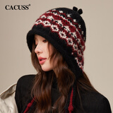 CACUSS帽子女冬季保暖毛线帽显脸小针织帽冬天防风护耳雷锋帽费尔岛 黑