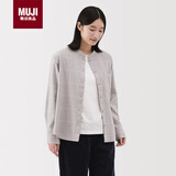 MUJI女式 法兰绒 立领衬衫 米色格纹 L