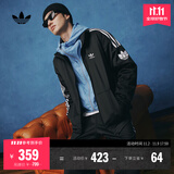 adidas经典复古三条纹双拉链宽松夹克外套男女秋季阿迪达斯三叶草 黑色   L