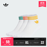 adidas经典舒适三条纹短筒及踝袜子男女阿迪达斯官方三叶草 白色/橙黄/深黄/绿色 3942