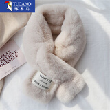 啄木鸟柔软毛毛围巾韩版贴标日系秋冬ins毛绒少女围脖仿獭兔毛加厚交叉 【SEASCN毛毛】-米驼