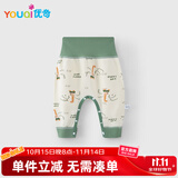 优奇婴儿裤子纯棉裤子高腰护肚春秋新生儿睡裤男女宝宝长裤PP按扣