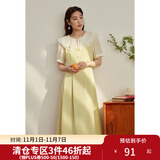 独束大码女装【双色可选】法式茶歇娃娃领连衣裙女夏装微胖mm裙子 柠檬黄 L （尺码：2） 拍前和客服确认尺码