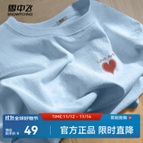 雪中飞白色短袖t恤女2025新款夏季纯棉宽松半袖运动休闲风简约M 冰川蓝|5050-17004F (女款) M