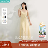 茵曼（INMAN）章若楠同款欧若风法式吊带连衣裙2025夏季新品女装淡鹅黄色裙子 浅黄色 (方领) M