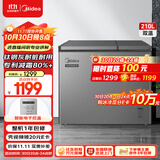 美的（Midea）210升双温双箱家商两用冰柜大冷冻小冷藏卧式节能低音冷柜小型冰箱BCD-210DKEM(E)钛钢灰国家补贴