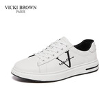 VICKI BROWN【VB男鞋】法国品牌简约潮流板鞋刺绣百搭小白鞋舒适休闲鞋男 白黑色 41