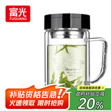 富光双层玻璃杯商务泡茶杯子 大容量男女耐热办公水杯带把黑色320ml