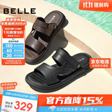 百丽户外两穿凉拖男夏季商场同款牛皮休闲沙滩凉鞋8GF01BL4 黑色 43