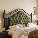 索思古典 家具美式轻奢复古黑色2米实木床法式中古风绿色软包储物主卧室公主床 单床 1.5*2米