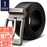 高尔夫（GOLF）牛皮皮带针扣男士皮带真牛皮腰带礼盒男式裤带送男友父亲节礼物 头层牛皮黑色1980 单条礼盒110cm