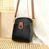 西柏莱真皮手机包女斜挎迷你小包夏季新款头层牛皮女士放手机的小包包袋 黑色