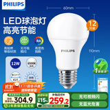 飞利浦（PHILIPS）led节能灯泡客厅家用超亮照明E27大螺口球泡12W白光优视型12只装