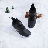 361°儿童运动鞋男童跑鞋秋冬密网轻便魔术贴女童皮革加绒保暖运动鞋 【皮革加绒】碳黑/361度白 36