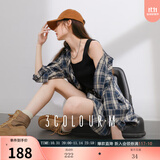 三彩2025秋季新款格纹衬衫宽松中长款衬衣开衫翻领休闲复古M 藏青色格纹 M 160/84A