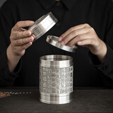 哲明纯锡百福锡罐纯锡制茶叶罐锡器茶罐茶具存茶罐大号密封双盖高锡量 百福福罐（含锡量98%以上）详情有质检报告 1个