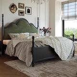 索思古典 家具美式轻奢复古黑色1.8米实木床法式中古风绿色软包储物主卧公主床 单床 1.5*2米