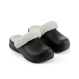 朴西知晤防水棉拖鞋女秋冬季厚底防滑加绒棉拖后跟带款 烟墨黑  42-43