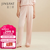 金三塔真丝睡衣女真丝针织裤直筒长裤休闲深睡眠蚕丝睡衣阔腿裤家居裤 桃盈粉-裤子 L