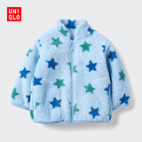 优衣库婴幼儿宝宝长绒摇粒绒拉链茄克长袖印花外套新款478435 61 水蓝色 80