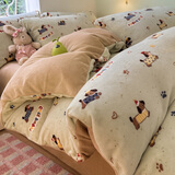 苏萱双面牛奶珊瑚绒冬季床上四件套法兰绒加厚保暖宿舍被套床单三件套 脚印腊肠小狗 1.8m 床单款 四件套-被套200x230cm