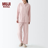 无印良品 MUJI 女式无侧缝双层纱织睡衣纯棉全棉 FDA20C1A 女士家居服套装 粉红色格纹 S-M