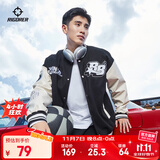 准者棒球服夹克外套男装2025秋冬新款美式复古PU皮袖休闲宽松运动开衫 909纯正黑 XL