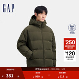 盖璞男装徽章logo抽绳立领连帽羽绒服纯色外套677652 墨绿 3XL (185/108A) 亚洲尺码