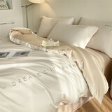 乐全长绒棉四件套全棉纯棉2025新款轻奢裸睡亲肤床单被套南通床上用品 拼色-奶昔白+奶茶 1.5米 床笠款 四件套适合200*230被芯