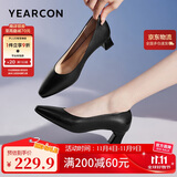 意尔康女鞋粗跟时装鞋浅口高跟鞋通勤工作鞋气质女单鞋 04704W 黑色 36 