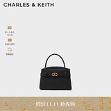CHARLES&KEITH金属扣带凯莉包婚包手提单肩包包女包生日礼物CK2-50270880 Black黑色 S