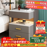 罗森（LUOSEN）岩板床头柜简约现代卧室小柜子意式轻奢实木家用床边柜岩板款灰色