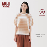 无印良品（MUJI）女式 条纹 圆领短袖T恤 上衣打底衫女款内搭女装女士 烟熏橙色条纹 M (160/84A)