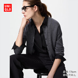 优衣库女装精纺美利奴羊毛罗纹圆领针织短开衫/25秋冬新款478336 07 青灰色 M /160/84A