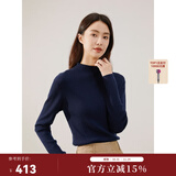 beanpole秋冬女士纯羊毛修身半高领法式慵懒老钱风针织毛衣 藏青色 S 160/84A