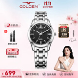 古尊（GOLGEN）手表男士钢带自动机械表商务腕表女情侣防水精睿系列生日礼物6096 钢带黑盘机械女表GN.6096L.PB